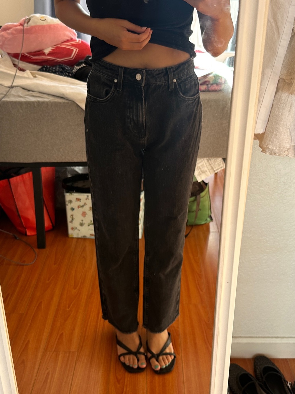 Zara black high-waisted straight-leg jeans